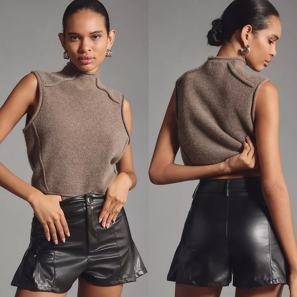 MABLE Anthropologie NWT Black Faux Leather Skirty Shorts Size Medium Whimsigoth